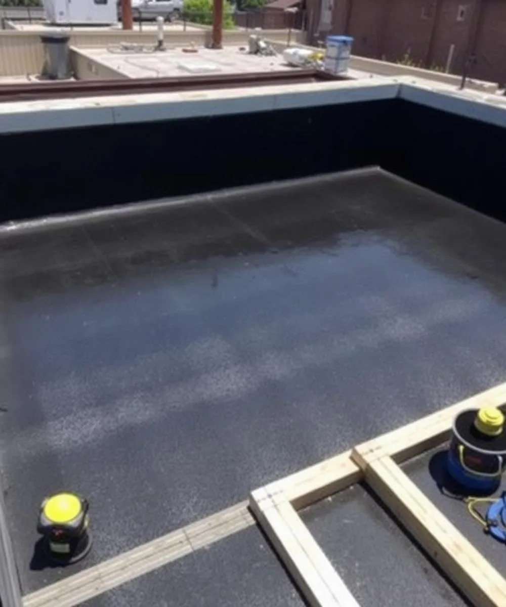 Laje impermeabilizada com manta asfáltica em obra finalizada
